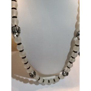 White Glass Bead And Black Swirl Necklace
